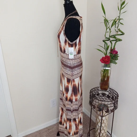 NWT Karen Kane Brown/Tan Aztec Print Maxi Dress Size L - Picture 9 of 13